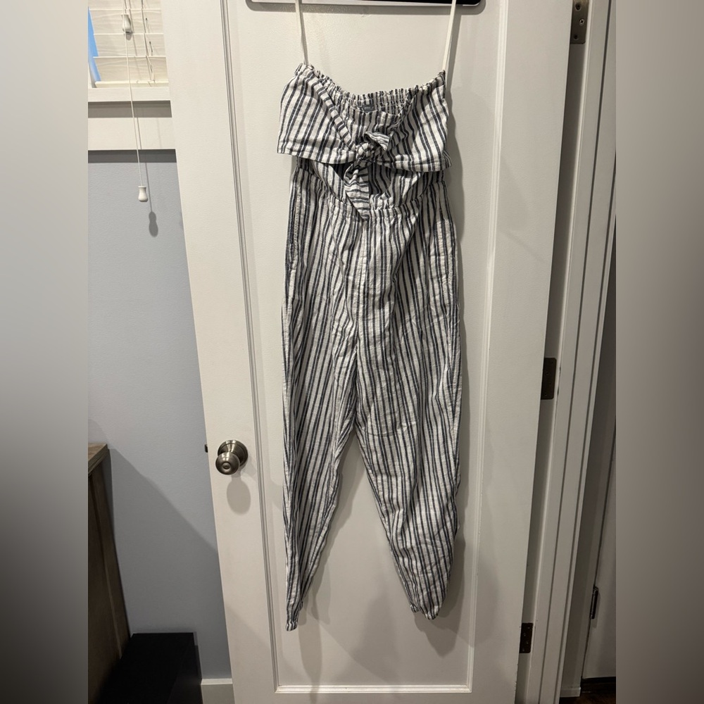 Aerie Blue and White Women's Linen Jumpsuit